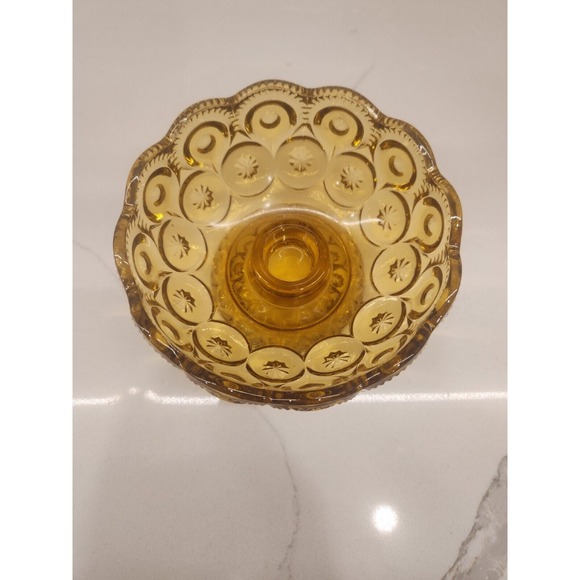 Vintage LE Smith Amber Glass Single Taper Candle Stick Holder Bowl - Picture 4 of 10